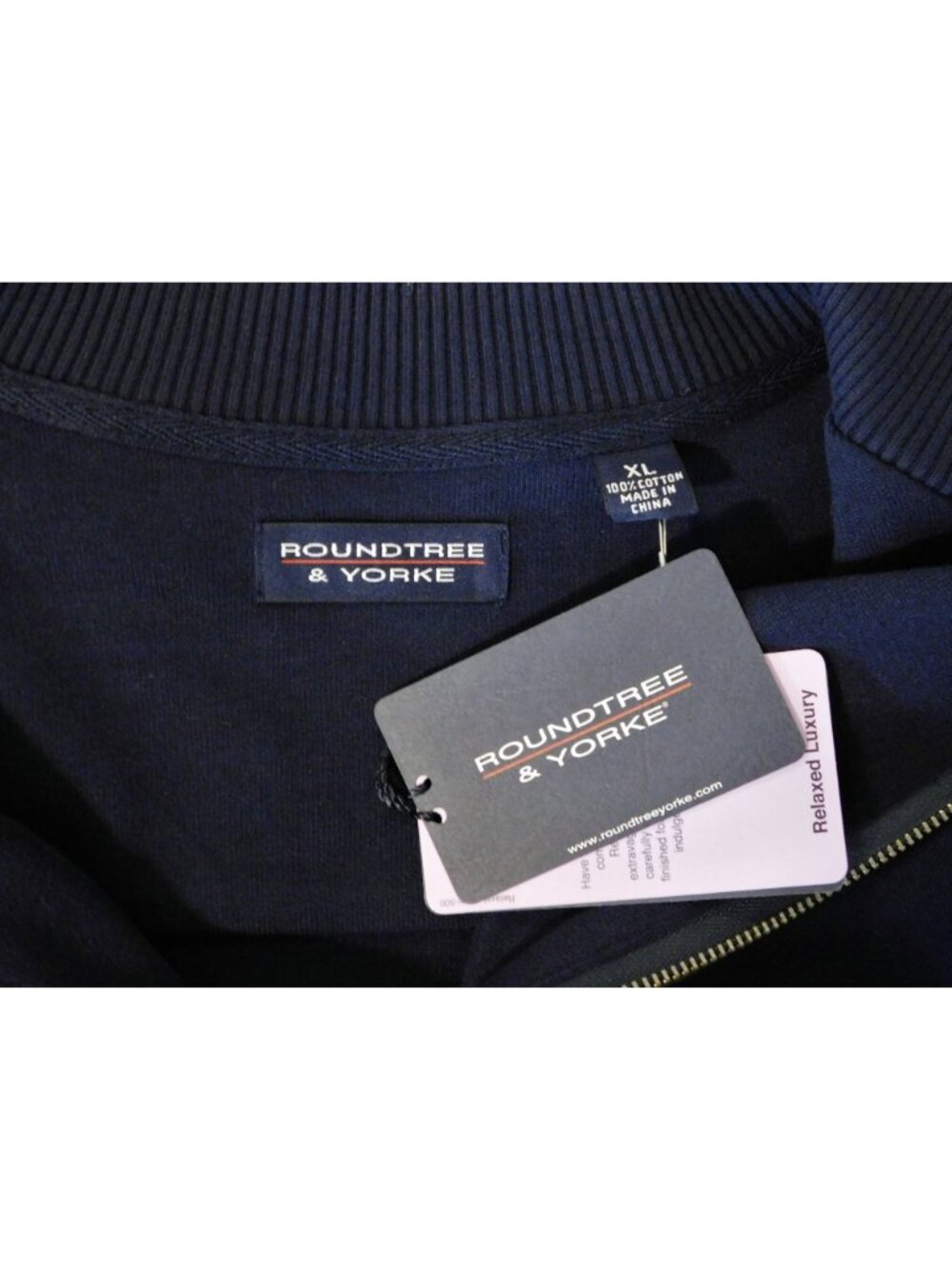 Roundtree & Yorke Pullover XL Navy Blue Half-Zip Collar Cotton Sweater - Picture 6 of 6